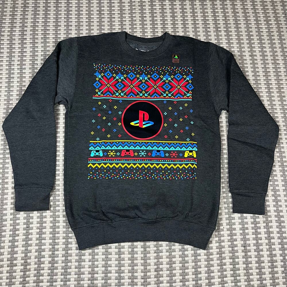 PlayStation Christmas Gray Pullover Crewneck Sweater Adult Sz S New